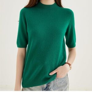 100% Merino Wool Half Sleeve Sweater- Emerald Green NWT